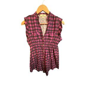 LEI Y2K Vintage Baby Doll Top M Pink &‎ Black Plaid Sleeveless Button Down
